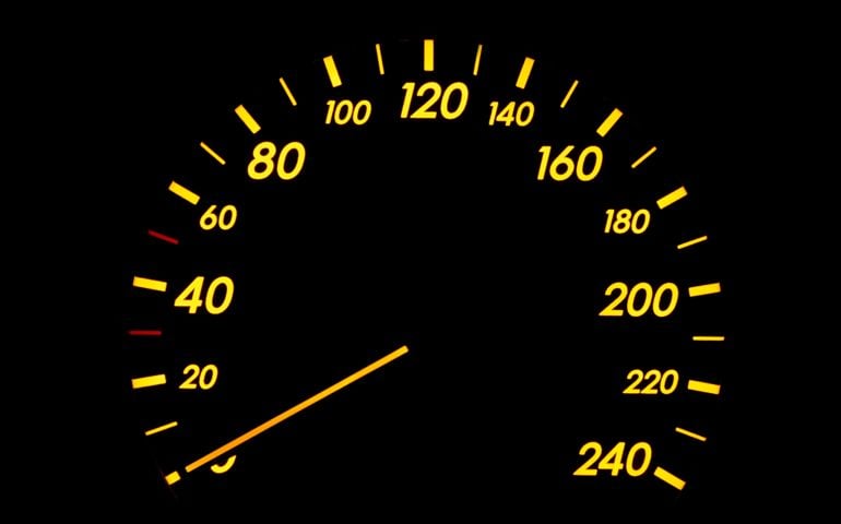Speedometer of a car showing 0