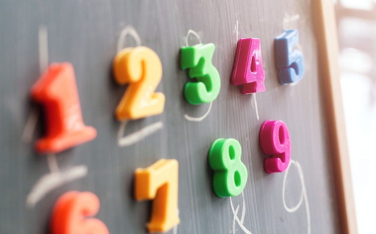 Number magnets on a blackboard