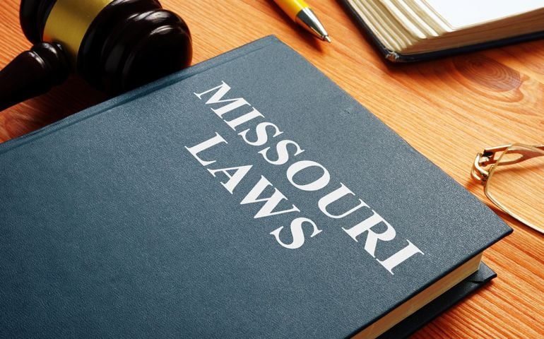 The state Missouri law, gavel and documents.