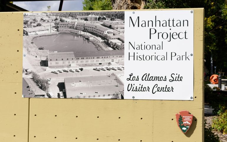 Manhattan Project National Historical Park sign at Los Alamos Site visitor center - Los Alamos, New Mexico, USA - 2021