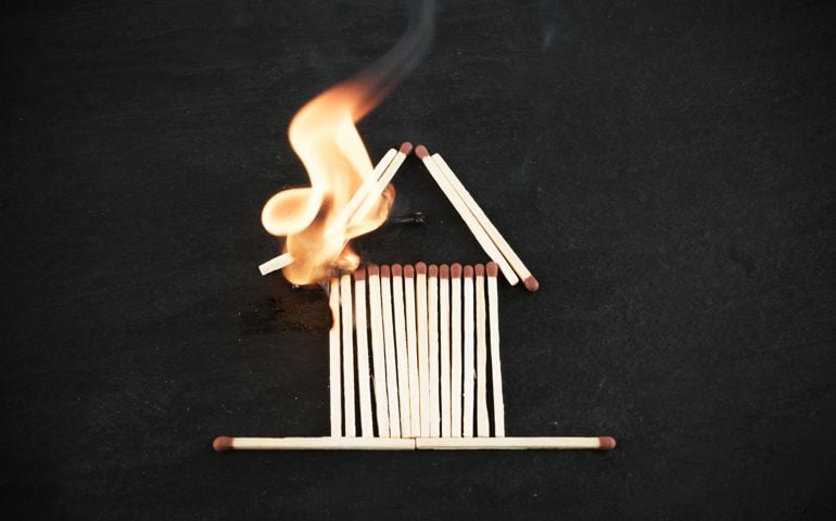 Burning Matches House for Fire Insurance Illustration. Flammable Home