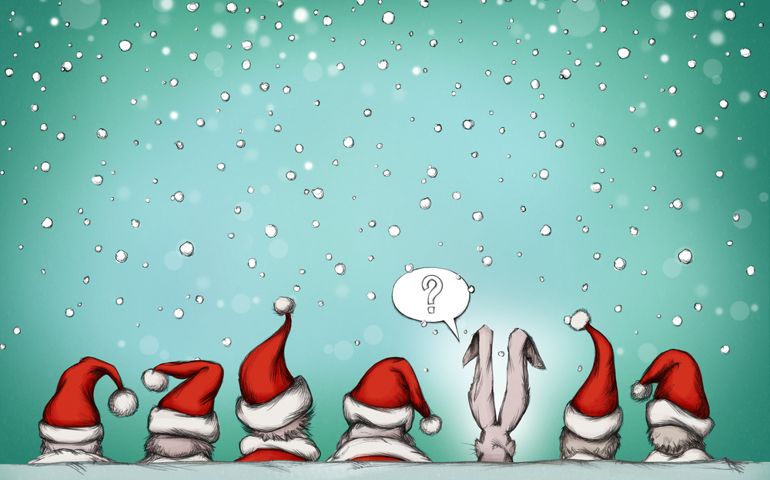 Illustration of some Christmas men with surprise guest