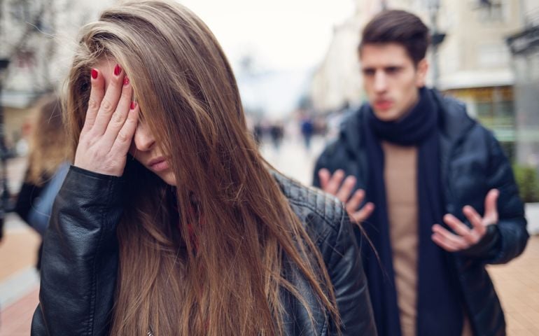 Couple arguing in the city