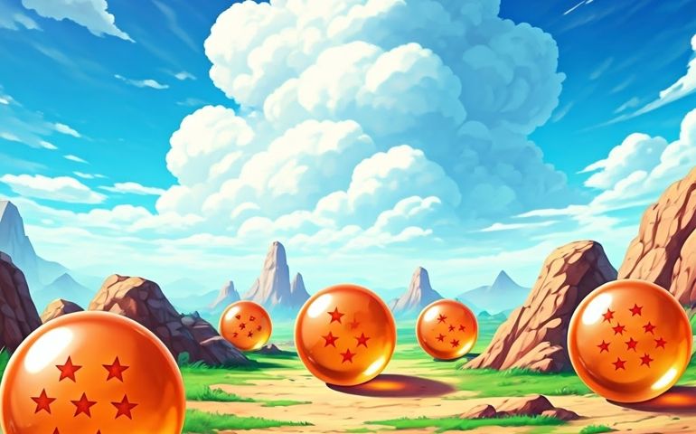 dragon ball z background with the dragon balls on the ground