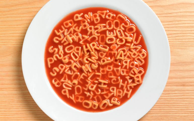 Close up of alphabetic spaghetti