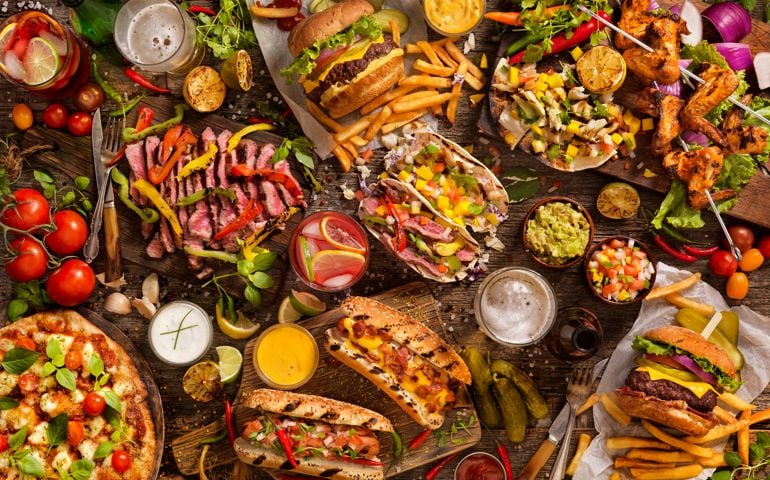 With: Classic Burgers, Hotdogs, Fish and Steak Tacos, Chicken Wings and BBQ Pizza