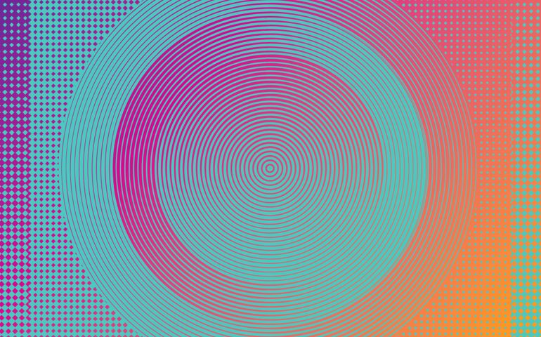 Technology background with concentric circles and half tone pattern