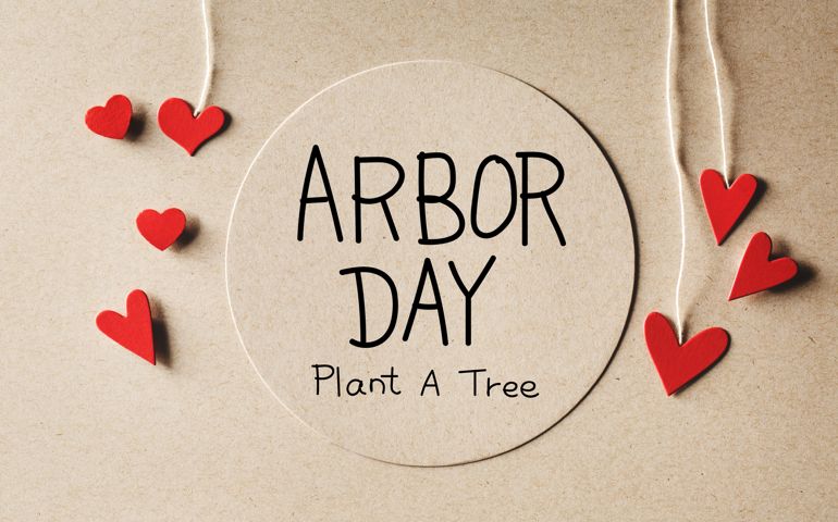 Arbor Day message with handmade small paper hearts