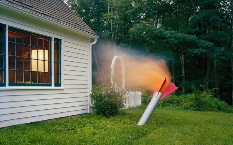 Rocket crashing into lawn at front yard