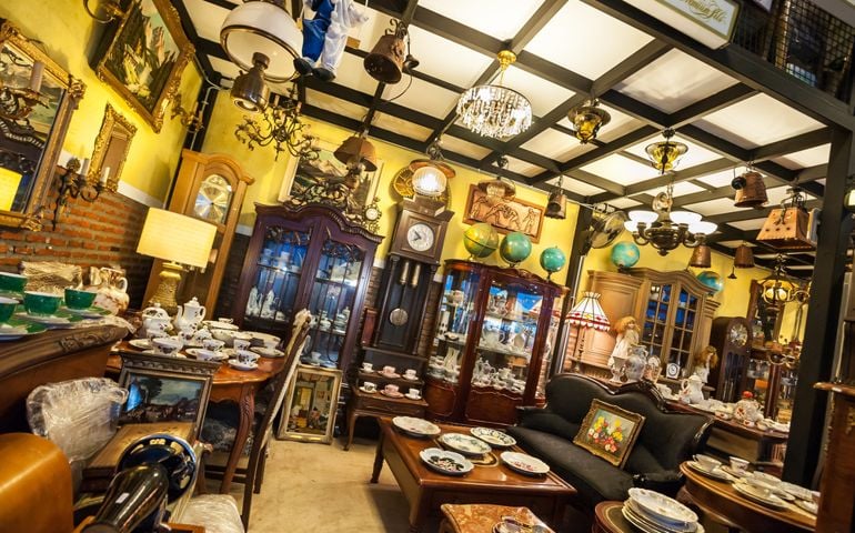 Antique shop interior at the Ratchada Train Market, Bangkok