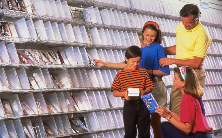 Family at video store