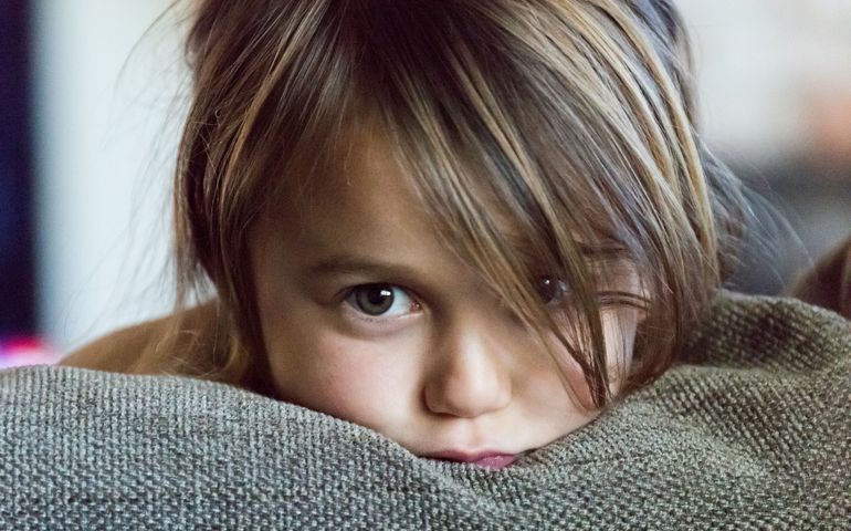 caucasian little girl very upset