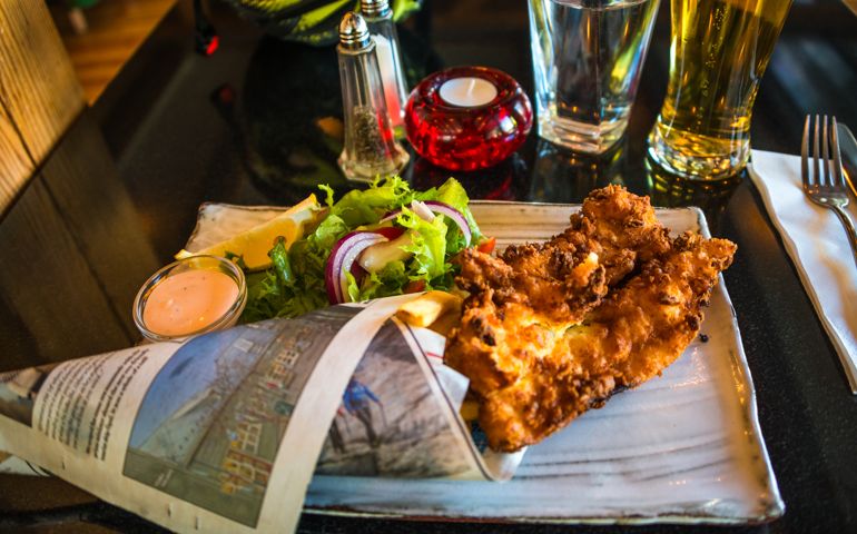 Icelandic Chips and Fish, traditional cuisine on Iceland, in Reykjavik