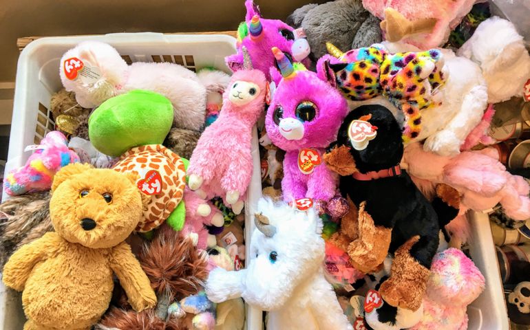 A basket full of the popular Ty stuffed animals that are sold all over the world, including a toy store in Golden, British Columbia, Canada.