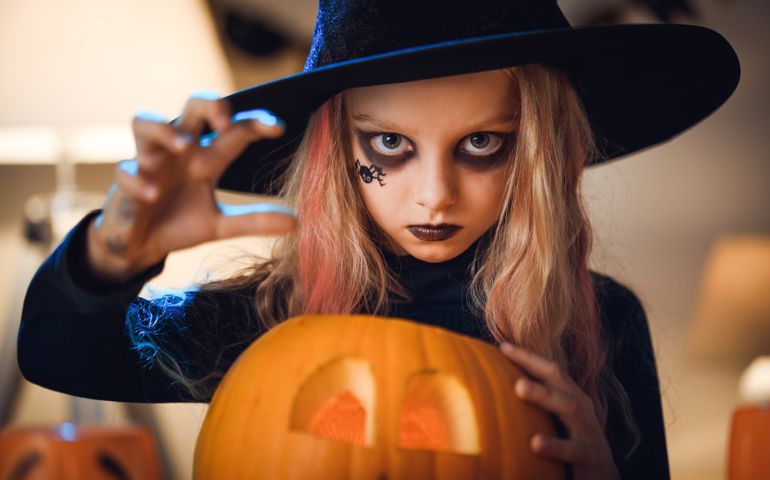 Portrait of Little witch. Halloween.