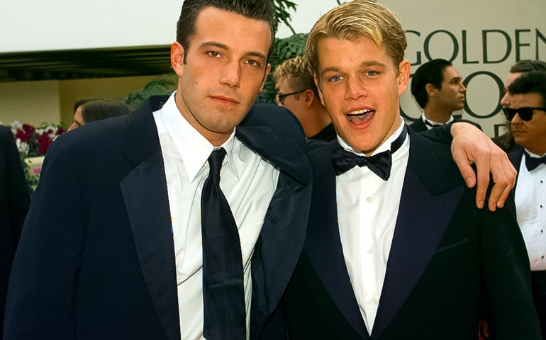 BEVERLY HILLS, CALIFORNIA - JANUARY 18 : Ben Affleck and Matt Damon arrive at the 55th Annual Golden Globes Awards Show, January 18, 1998 in Beverly Hills, California.