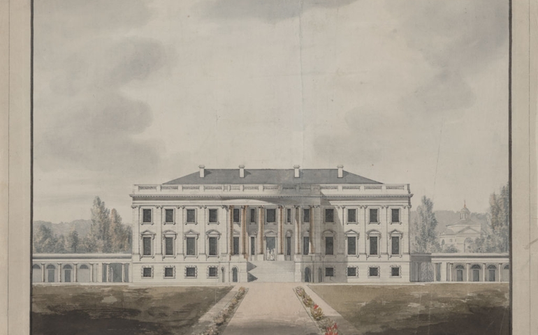 Jan 1817 - The White House in Washington, DC, south front elevation. Drawing by Benjamin H. Latrobe.
