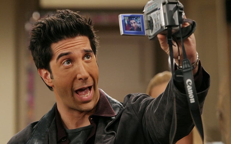 BURBANK, CA - SEPTEMBER 12: (EXCLUSIVE, NO U.S. TABLOID SALES) David Schwimmer, who plays Ross on the hit NBC series "Friends," performs during one of their last shows on the Warner Bros lot Sept. 12, 2003 in Burbank, CA. "Friends," which is in its ninth and final season, debuted in 1994, has won 44 Emmys, and is one of the biggest successes in television history.