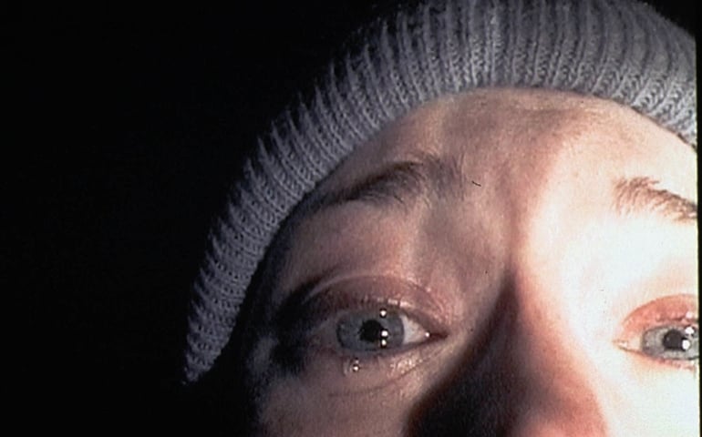 372697 03: Heather Donahue turns the camera on herself during a harrowing five-day journey through the Black Hills Forest in the low-budget thriller "The Blair Witch Project." The film, a mock documentary, is about three students who trek into Maryland's Black Hills to shoot a documentary about a local legend, "The Blair Witch."