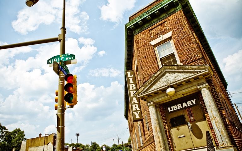 Old Library Building on the Corner of Bible Way