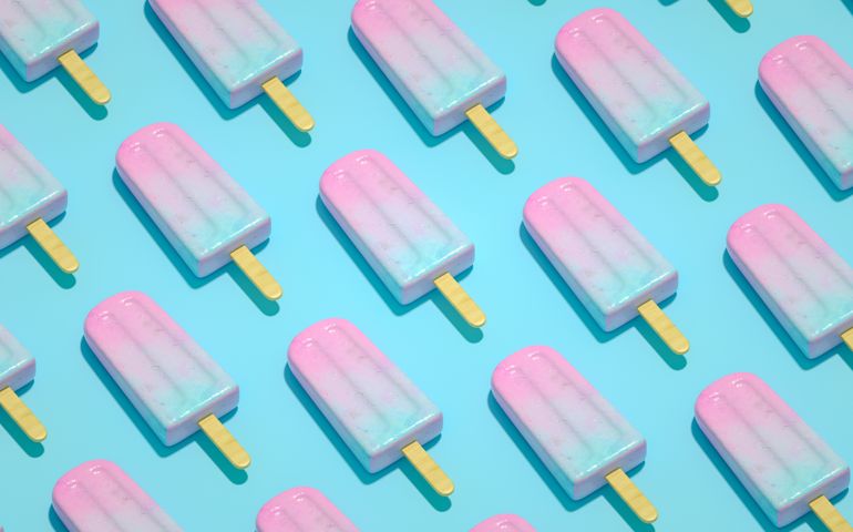 3d rendering of Ice cream stick, Popsicle, Minimal summer on colorful background, isometric view.