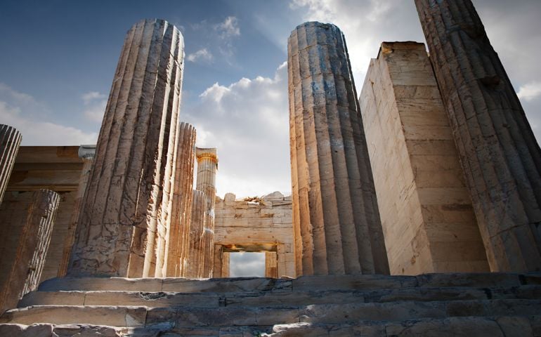 The final steps leading up to the entrance to the Acropolis