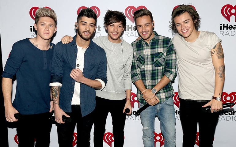 Musicians Niall Horan, Zayn Malik, Louis Tomlinson, Liam Payne, and Harry Styles of the band One Direction during the "One Direction iHeartRadio Album Release Party" hosted by Ryan Seacrest at the iHeartRadio Theater Los Angeles  Clear Channel's new music and events venue located at The Burbank Studios in Burbank, CA