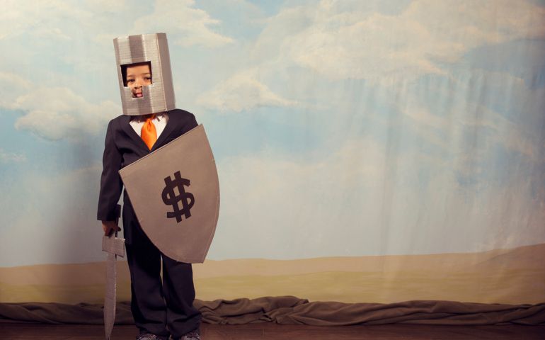 This little businessman is ready to fight for his dollar and your business.
