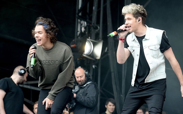 Harry Styles and Niall Horan of One Direction perform live at Radio 1's Big Weekend at Glasgow Green on May 24, 2014 in Glasgow, Scotland.