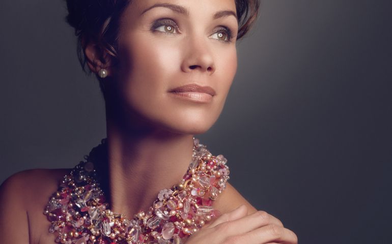 Beauty shot of a young woman wearing a beautiful necklace