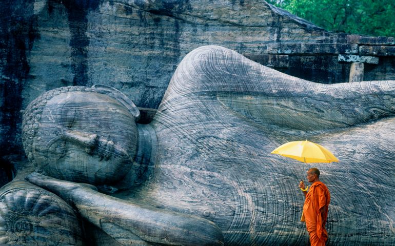Buddhist Monk at the Gal Vihara. Polonnaruwa. Sri Lanka