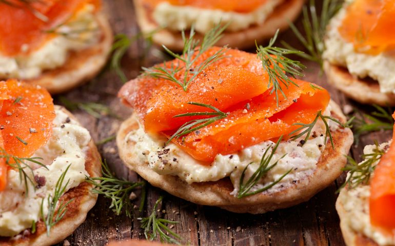Smoked Salmon Canapes with Avocado Cream Cheese and Fresh Dill -Photographed on Hasselblad H3D2-39mb Camera