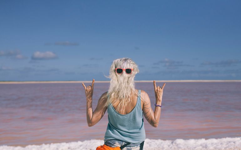 Rear view of a woman at the beach