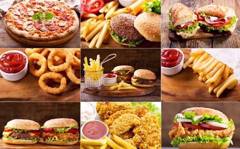 collage of various fast food products