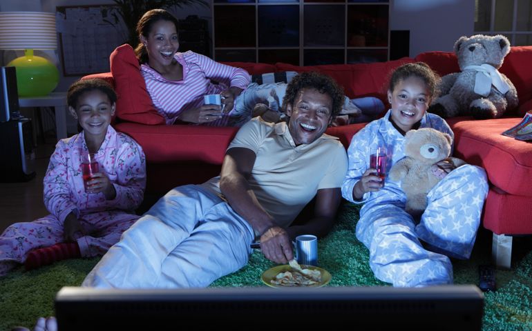 Family watching television