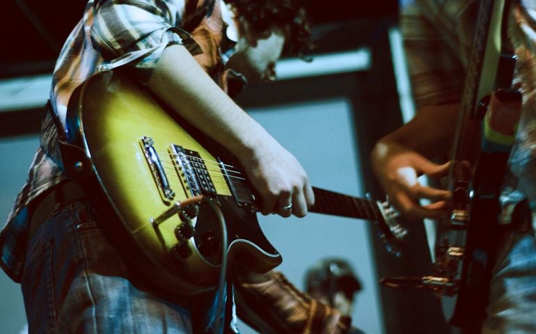Two guitarist playing electric guitars, Buenos Aires, Argentina