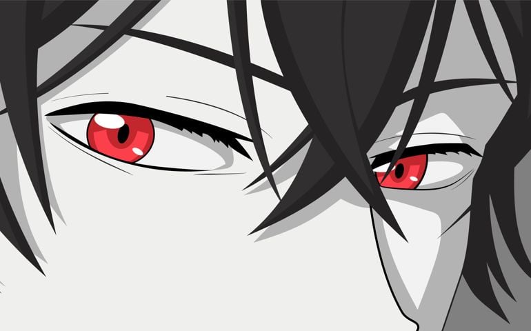 Cartoon face with red eyes.