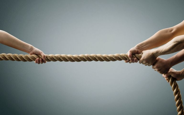 The left hand side of women,One side of both hands the other two men