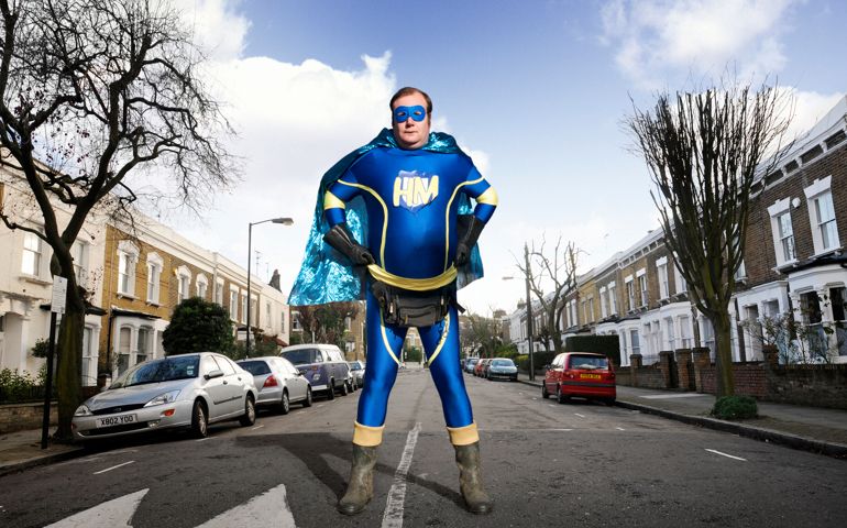 Overweight Man Dressed as Hero