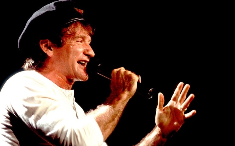 Comedian Robin Williams performs onstage, Chicago, Illinois, September 6, 1992.