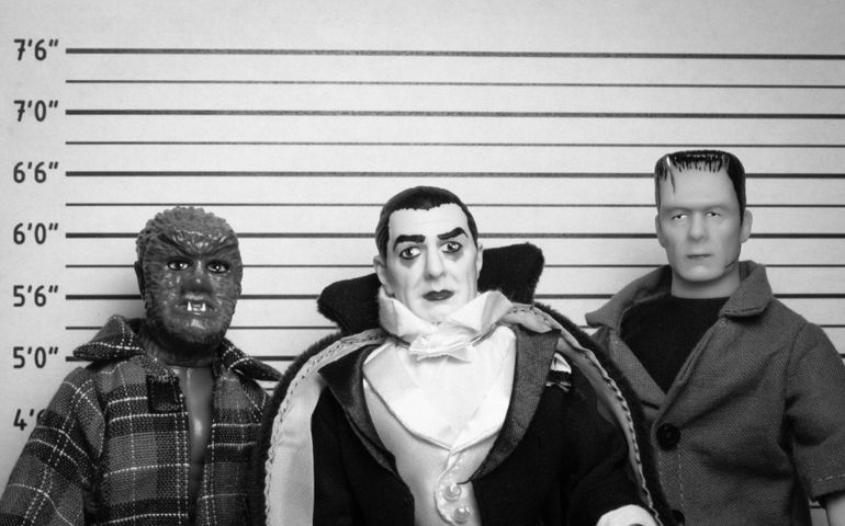 Halloween concept of Frankenstein, Count Dracula and Werewolf