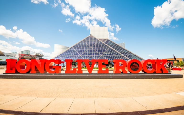 Rock and Roll Hall of Fame entrance. The building was dedicated September 1, 1995.