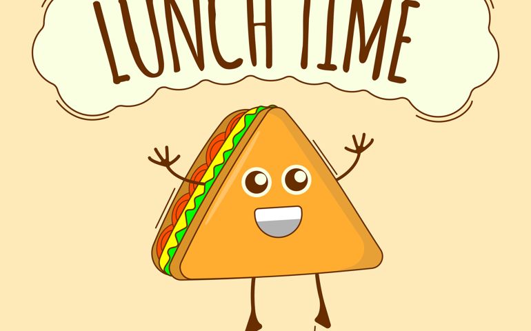 Lunch Time Banner, Tea Icon. Cute Character, Concept Label. Cartoon Vector Illustration.