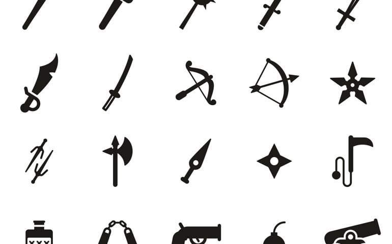 Old Weapons Or Ancient Weapons Icons Black &amp; White Set Big