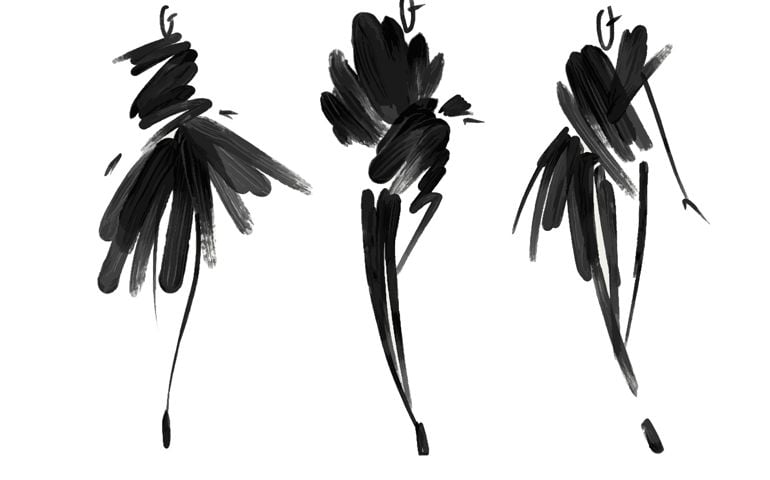 Fashion models sketch hand drawn , stylized silhouettes isolated.Vector fashion illustration set.
