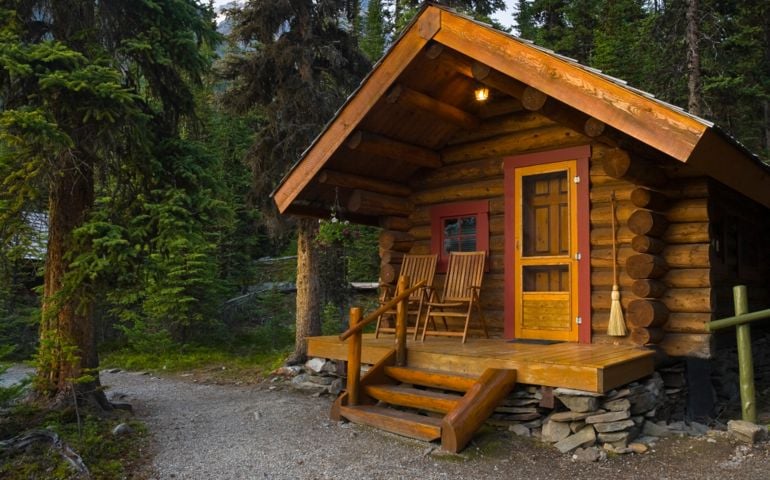 Log cabin deep in the forest in Yoho National Park, British Columbia, Canada.