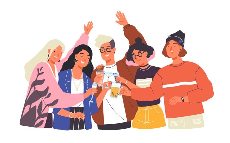 Portrait of cute joyful friends celebrating together