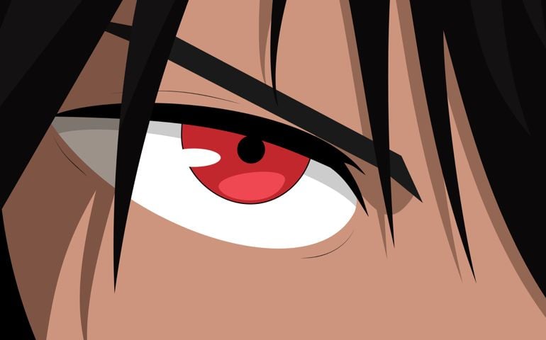 Anime face with red eyes from cartoon