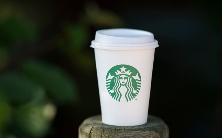 A Starbucks coffee cup seen on May 26, 2017 in Cardiff, United Kingdom.