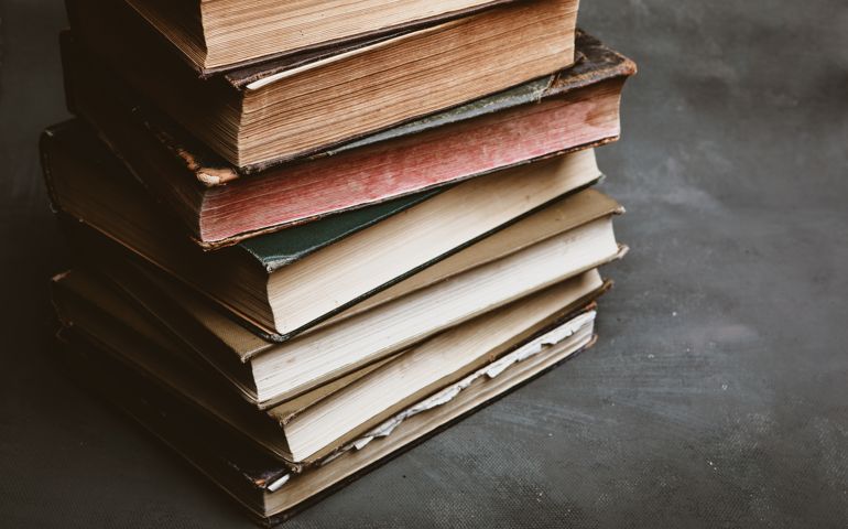 old shabby books in the studio